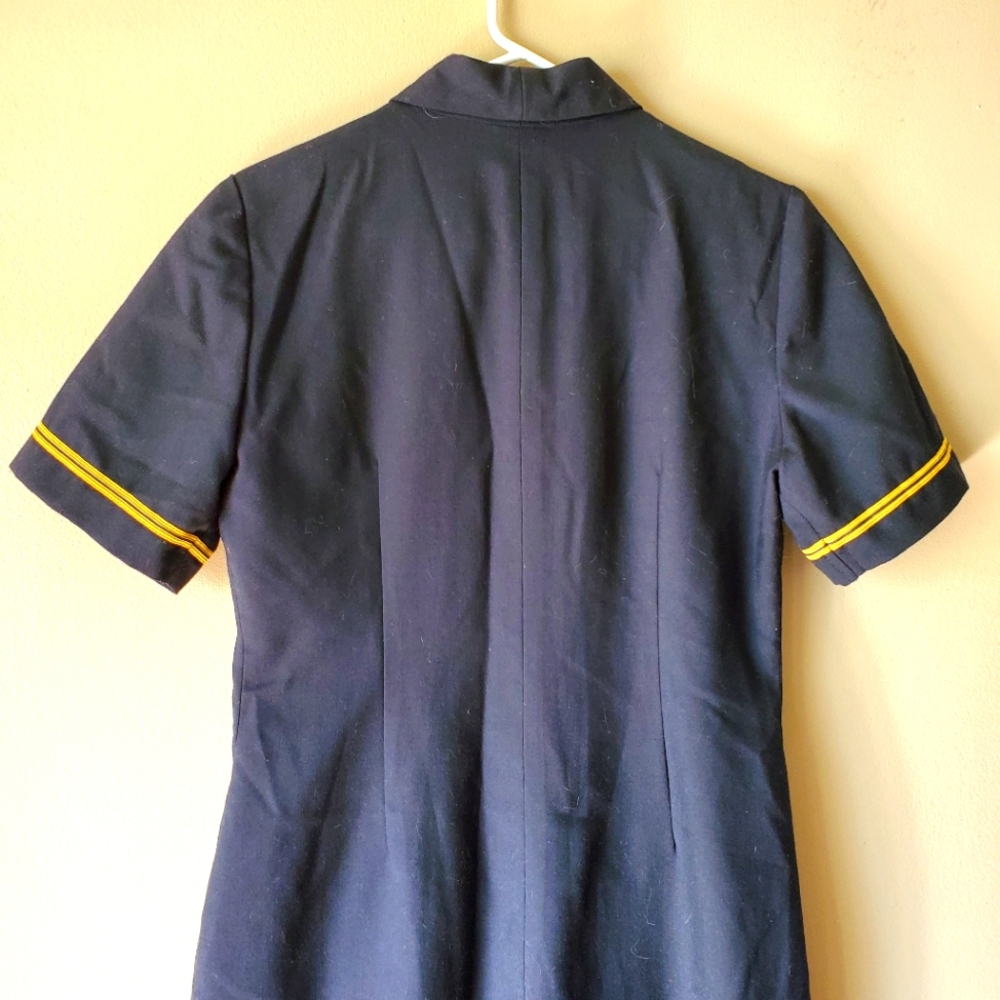 Vintage 90s Airline Flight Stewardess Uniform Dress Sz 6P Black with Yellow Trim - Picture 8 of 10